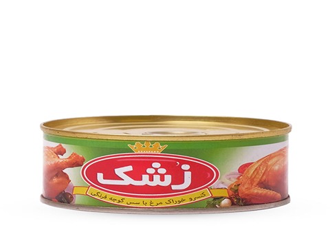 کنسرو خوراک مرغ با سس گوجه فرنگی زشک ۱۸۰ گرم